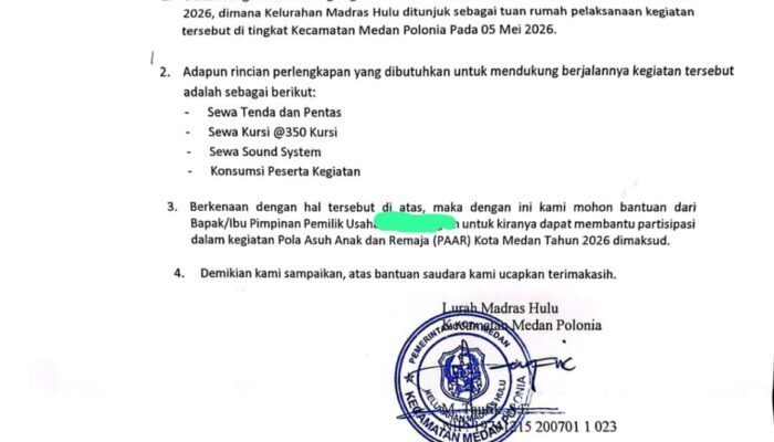 Beredar, Lurah Madras Hulu Sebar Proposal Mohon Dibantu PAAR